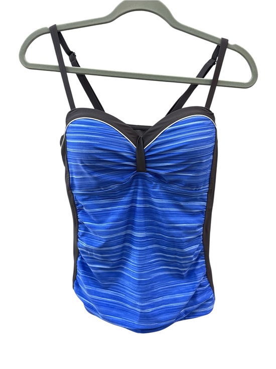 None Other - Blue Striped Women’s Tankini With Skort Bottoms
